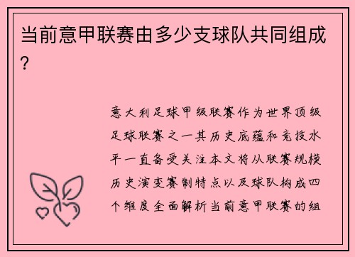 当前意甲联赛由多少支球队共同组成？